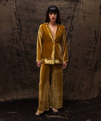 Golden yellow silk velvet co-ord set 2