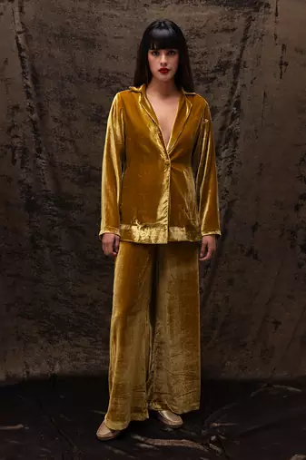 Golden yellow silk velvet co-ord set
