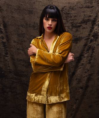 Golden yellow silk velvet co-ord set 3