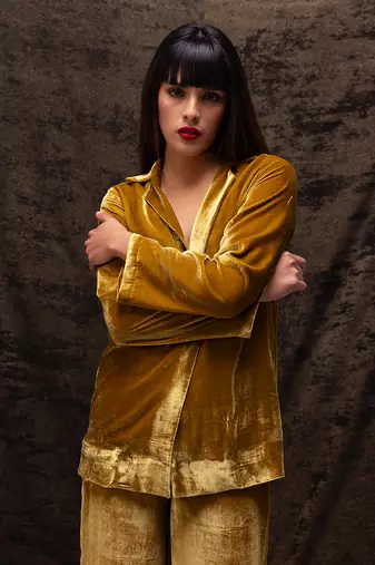 Golden yellow silk velvet co-ord set