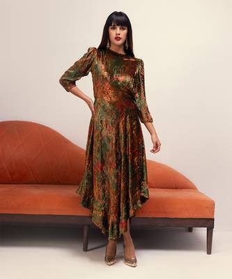 Nargis green asymmetric dress 1