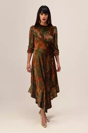 Nargis green asymmetric dress