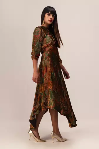 Nargis green asymmetric dress