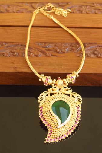 Kerala style gold platted mango peacock palakka necklace