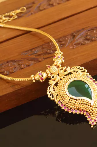 Kerala style gold platted mango peacock palakka necklace