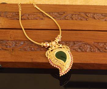 Kerala style gold platted mango peacock palakka necklace 3
