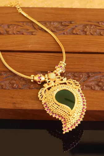 Kerala style gold platted mango peacock palakka necklace