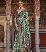 Seafoam Green silk blend Blend Saree With Unstitched Blouse Piece