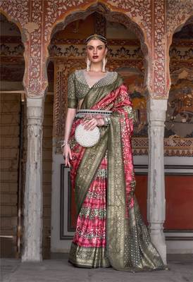 Kimisha women's red silk blend saree with unstitched blouse piece 1