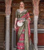 Kimisha women's red silk saree with unstitched blouse piece