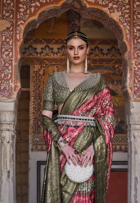 Kimisha women's red silk blend saree with unstitched blouse piece 2