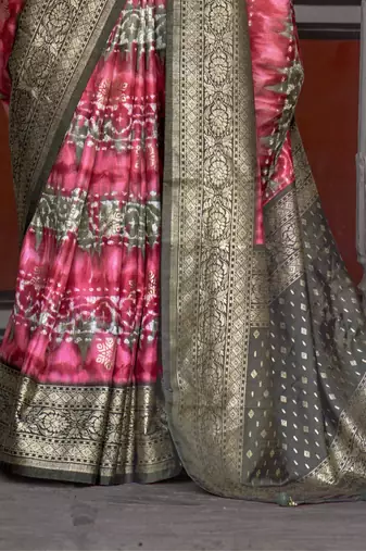 Kimisha women's red silk saree with unstitched blouse piece