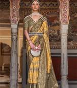 Kimisha women's mustard silk saree with unstitched blouse piece