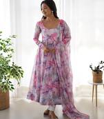 Lavender ColourSoft Organza Tabi Silk Fully Stitched Printed Stitched Gown