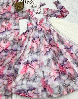 Lavender ColourSoft Organza Tabi Silk Fully Stitched Printed Stitched Gown 5