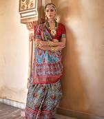 Grey silk blend Blend Saree With Unstitched Blouse Piece