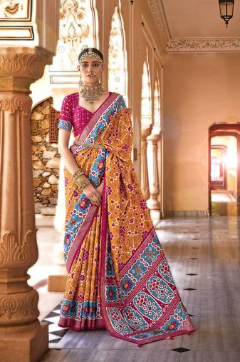 Mustard silk blend Blend Saree With Unstitched Blouse Piece