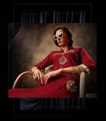 Red Thread Embroidery Rayon Stiched Readymade Gown