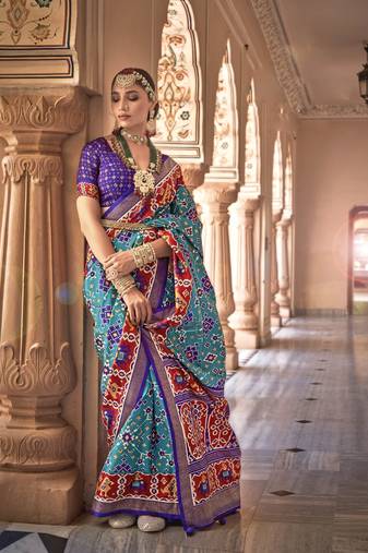 Sky Blue silk blend Blend Saree With Unstitched Blouse Piece