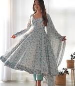 Grey Colour Soft CHIFFON Silk Fully Stitched Printed Stitched Gown