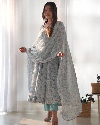 Grey Colour Soft CHIFFON Silk Fully Stitched Printed Stitched Gown 4