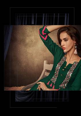 Green Thread Embroidery Rayon Stiched Readymade Gown 2
