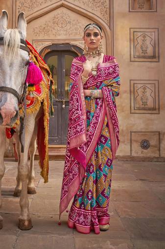 Kimisha women's multi silk saree with unstitched blouse piece