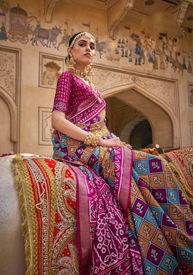 Kimisha women's multi silk blend saree with unstitched blouse piece 2