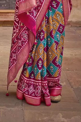 Kimisha women's multi silk blend saree with unstitched blouse piece