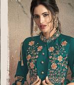 Teal Blue Resham & Jari Embroidery With Stone Work Tafeta Art Silk Stiched Readymade Gown