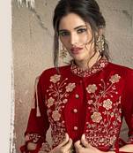 Red Resham & Jari Embroidery With Stone Work Tafeta Art Silk Stiched Readymade Gown
