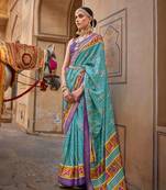 Kimisha women's sky blue silk saree with unstitched blouse piece