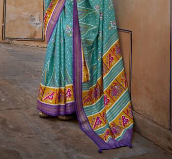 Kimisha women's sky blue silk blend saree with unstitched blouse piece 3