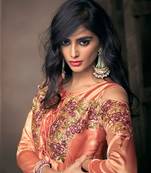 Peach Jari & Resham Embroidery With Stone Work Satin Silk Stiched Readymade Gown