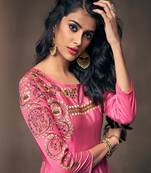 Rani Pink Jari & Resham Embroidery With Stone Work Satin Silk Stiched Readymade Gown