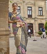 Charcoal Grey silk blend Blend Saree With Unstitched Blouse Piece