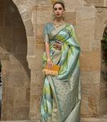 Sea Green silk blend Saree With Unstitched Blouse Piece