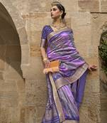 Kimisha women's purple silk saree with unstitched blouse piece