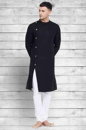 Black cotton linen asymetrical kurta