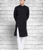 Black cotton linen asymetrical kurta