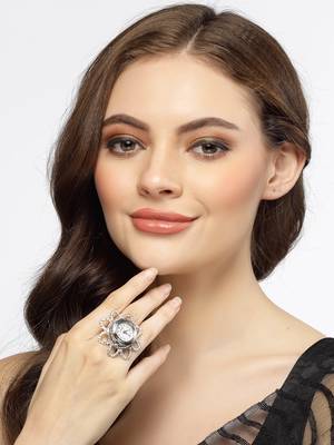 Sasha elegant silver plated finger ring watch with cz stones 1