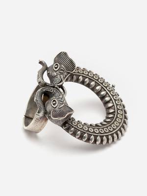 Sasha vintage oxidized silver elephant design finger ring 4