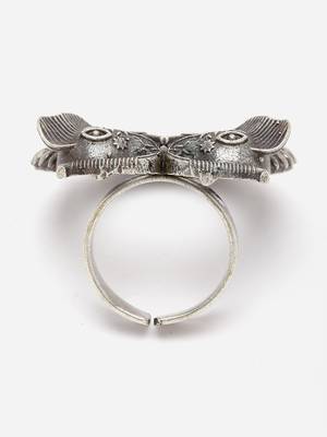 Sasha vintage oxidized silver elephant design finger ring 5