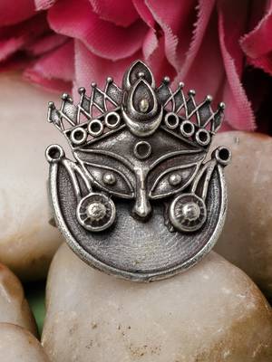 Sasha vintage oxidized silver lord maa durga design finger ring 1