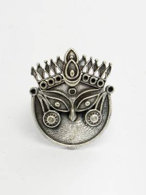 Sasha vintage oxidized silver lord maa durga design finger ring 2