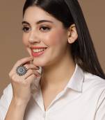 Sasha oxidised german silver floral design adjustable ring for women girls