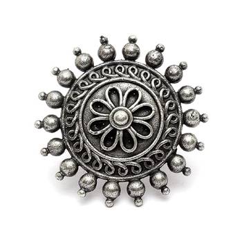 Sasha oxidised german silver floral design adjustable ring for women girls 3