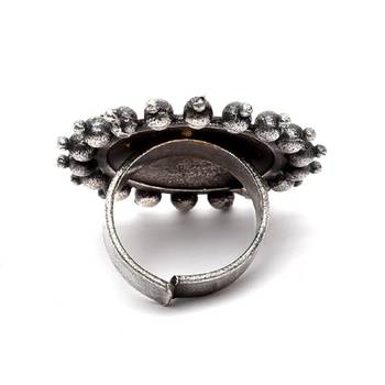 Sasha oxidised german silver floral design adjustable ring for women girls 5