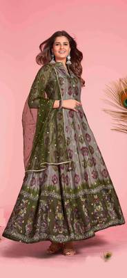 Mahendi  Designer Kalamkari Printed,Embroidery Work Dola Silk Stiched Readymade Gown 2