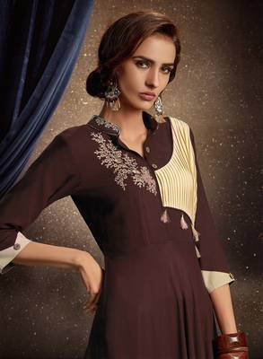 Brown Thread Embroidery Rayon Stiched Readymade Gown 2